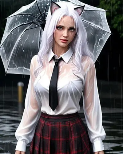 Catgirl in the rain