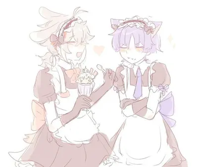 Kazuha bunny and Scaramouche cat Maid