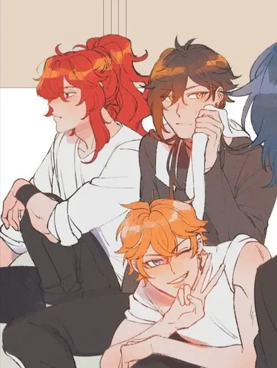 Childe, Diluc, and Zhongli (Naga Au)