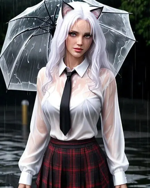 Catgirl in the rain