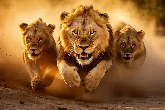 Alpha(middle lion), Akuma(right lion), Aku(left lion)