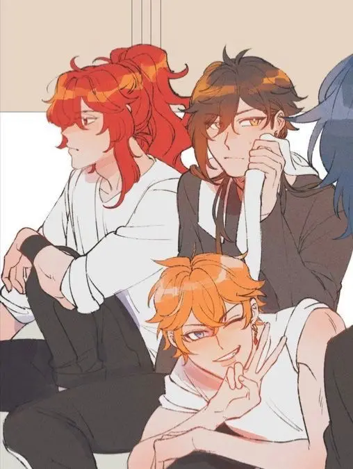 Childe, Diluc, and Zhongli (Naga Au)
