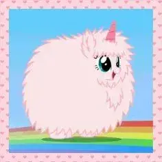 Pink fluffy unicorns dancing on rainbows